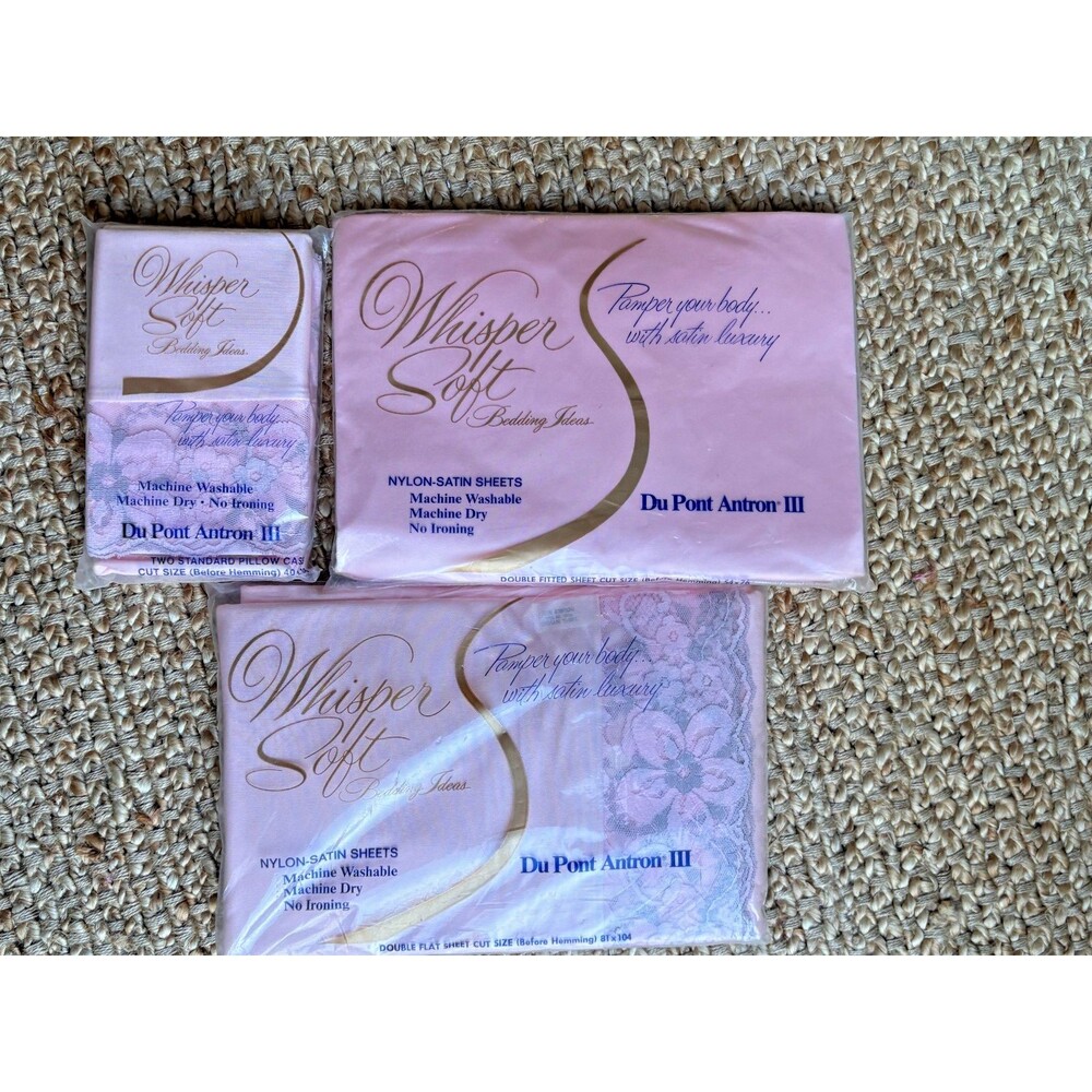 Vintage 1970s Whisper Soft Pink Lace Sheet Set Full Double Bed DuPont Antron III